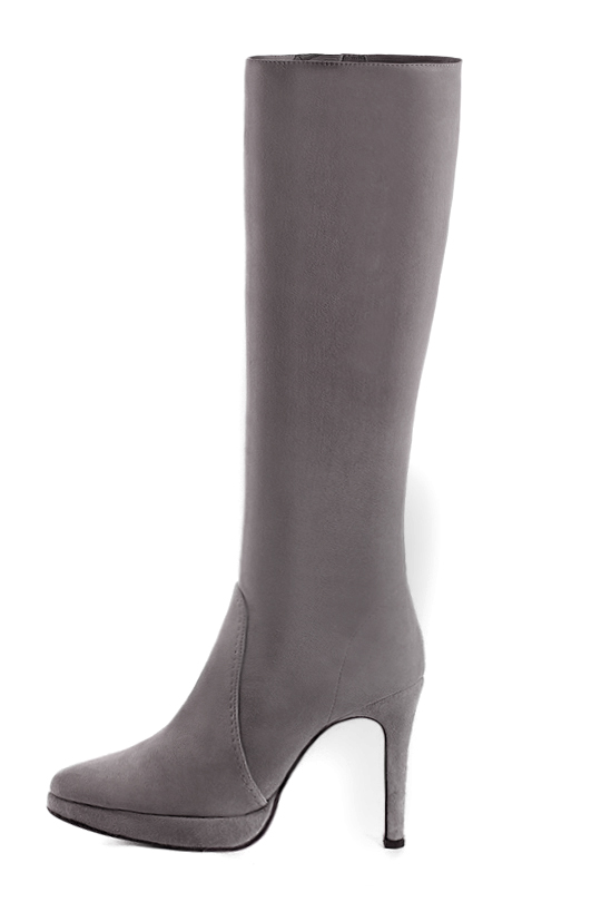 French elegance and refinement for these pebble grey feminine knee-high boots, 
                available in many subtle leather and colour combinations. Pretty boot adjustable to your measurements in height and width
Customizable or not, in your materials and colors. 
                Made to measure. Especially suited to thin or thick calves.
                Matching clutches for parties, ceremonies and weddings.   
                You can customize these knee-high boots to perfectly match your tastes or needs, and have a unique model.  
                Choice of leathers, colours, knots and heels. 
                Wide range of materials and shades carefully chosen.  
                Rich collection of flat, low, mid and high heels.  
                Small and large shoe sizes - Florence KOOIJMAN